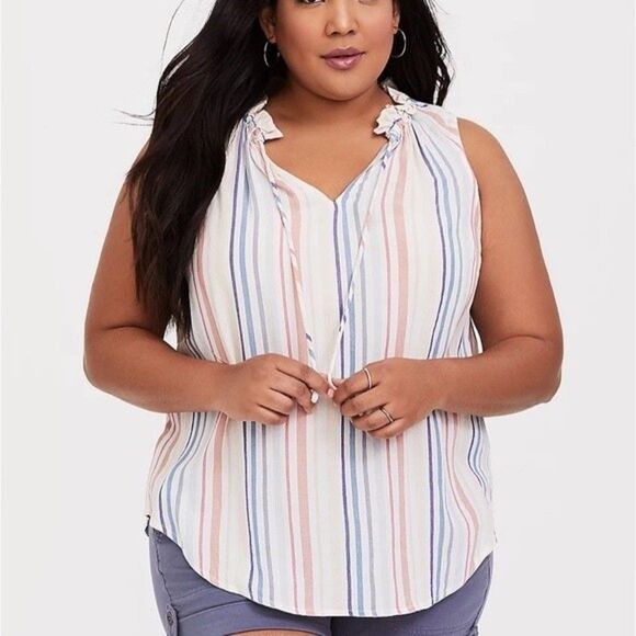 Torrid Ivory Striped Pullover Tank Top with Neck Tie Detail Size 4x 26 - Picture 1 of 9